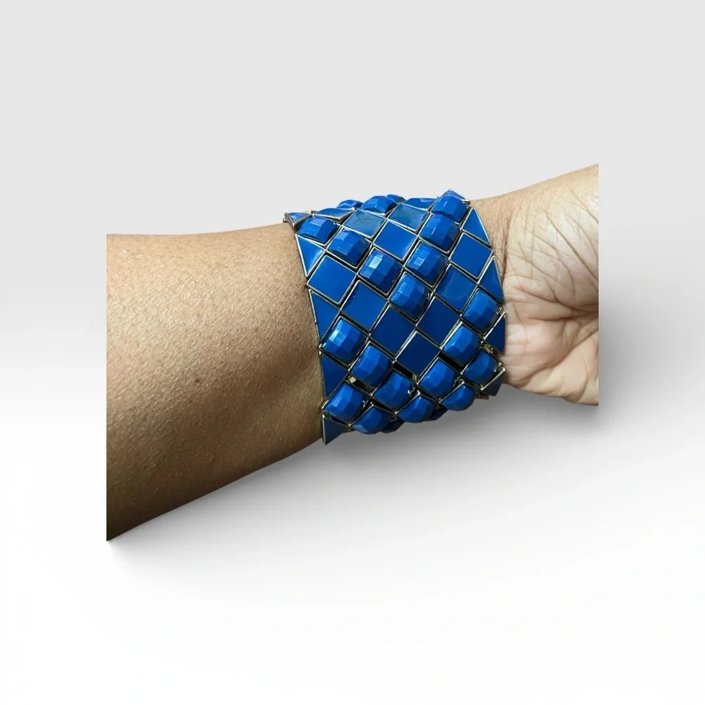 Vintage Blue Geometric Cuff Bracelet